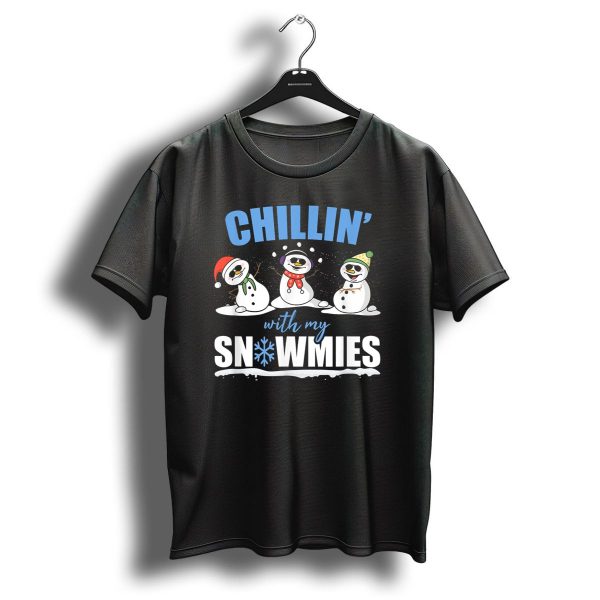 Chillin With My Snowmies Christmas Snowman Trio In Santa Hats And Scarves T Shirt 1 t shirt 1