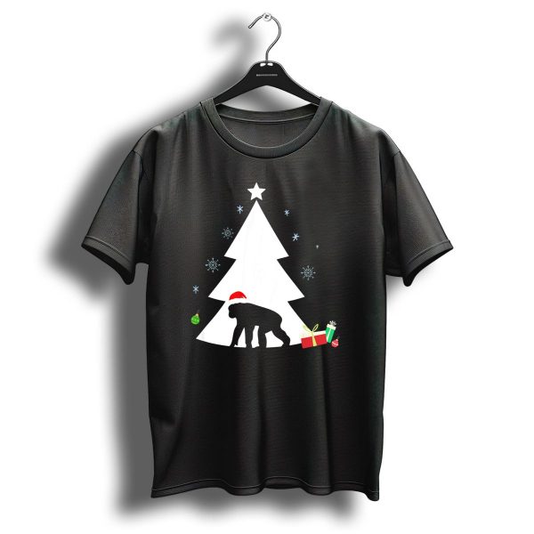 Chimpanzee In Santa Hat With Christmas Tree And Gifts T Shirt 1 t shirt 1