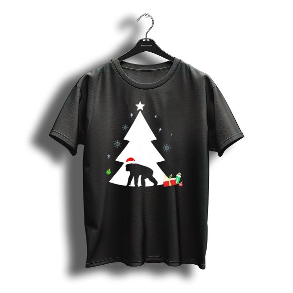 Chimpanzee In Santa Hat With Christmas Tree And Gifts T Shirt t shirt 1