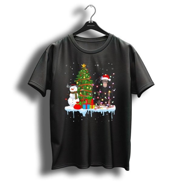 Chimpanzee Santa Lights Christmas Tree Snowman Presents T Shirt 1 t shirt 1