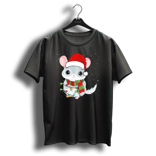 Chinchilla In Christmas Lights Wearing Santa Hat With Snowflakes T Shirt 1 t shirt 1