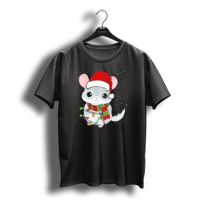 Chinchilla In Christmas Lights Wearing Santa Hat With Snowflakes T-Shirt