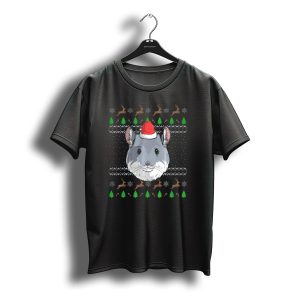 Chinchilla Santa Claus Hat Ugly Christmas Sweater Reindeer Trees Snowflakes T-Shirt