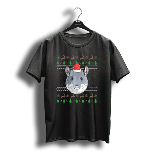 Chinchilla Santa Claus Hat Ugly Christmas Sweater Reindeer Trees Snowflakes T Shirt t shirt 1