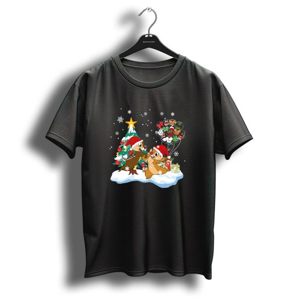Chip And Dale Christmas Tree Santa Hats Snowflakes Balloons T Shirt 1 t shirt 1