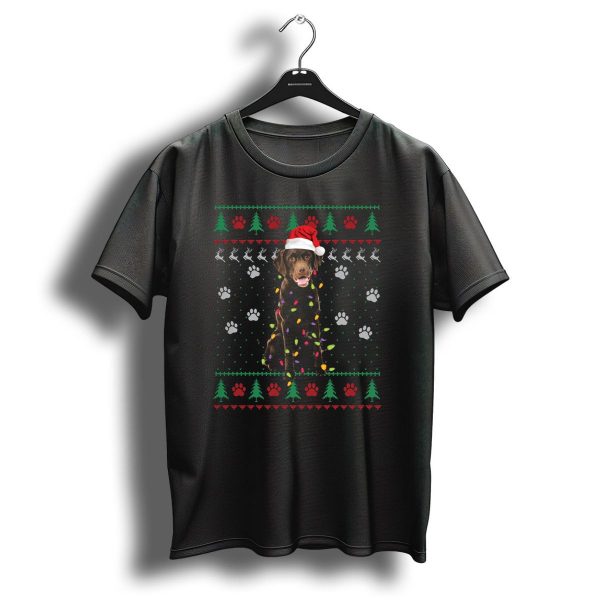 Chocolate Labrador Christmas Santa Hat Lights Paw Print Trees Reindeer T Shirt 1 t shirt 1