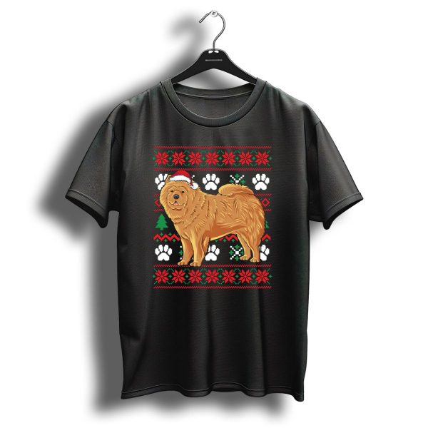 Chow Chow Santa Hat Ugly Christmas With Paw Prints And Snowflakes T Shirt 1 t shirt 1