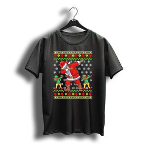 Christmas African American Dabbing Santa With Elves T-Shirt