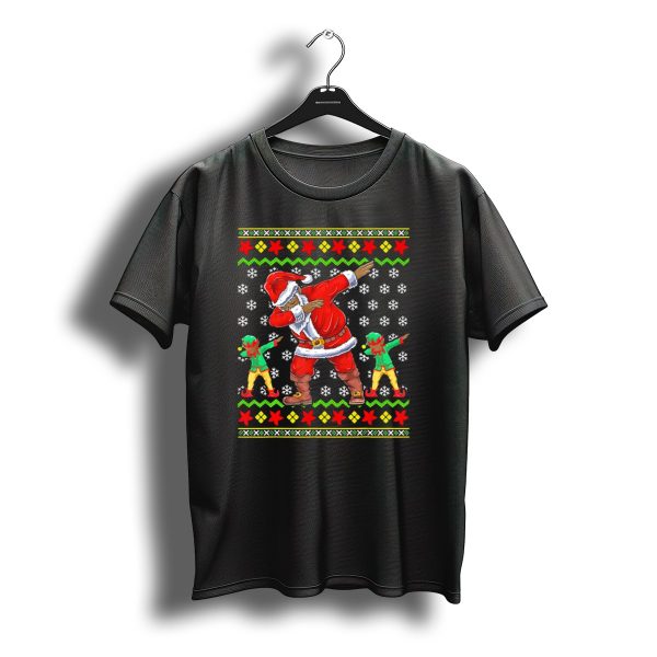 Christmas African American Dabbing Santa With Elves T Shirt t shirt 1