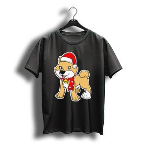 Christmas Akita Puppy In Santa Hat And Scarf T-Shirt