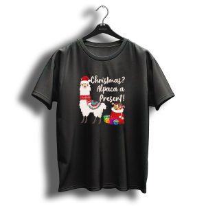 Christmas Alpaca A Present With Santa Hat And Festive Gifts T Shirt