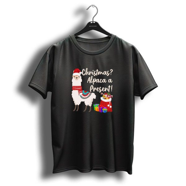 Christmas Alpaca A Present With Santa Hat And Festive Gifts T Shirt 1 t shirt 1