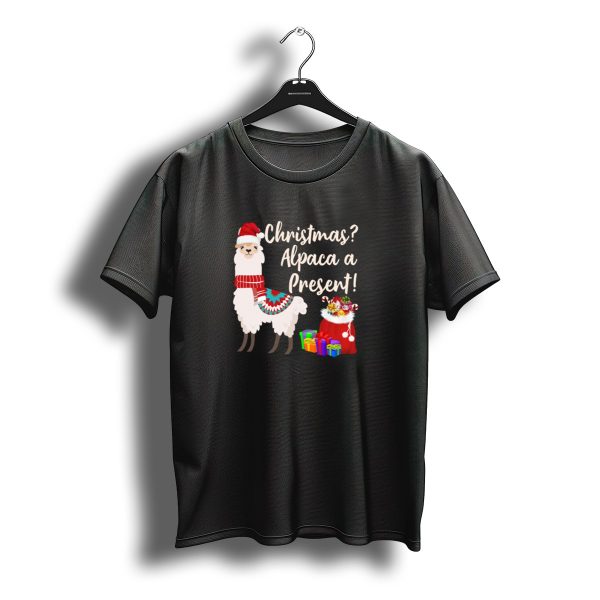 Christmas Alpaca A Present With Santa Hat And Festive Gifts T Shirt t shirt 1