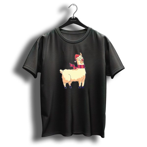Christmas Alpaca Santa Hat Red Scarf Festive T Shirt 1 t shirt 1