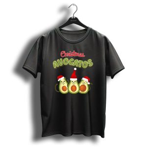 Christmas Avogatos Vegan Avocado Cat Trio With Santa Hats T Shirt