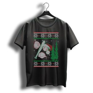 Christmas Baseball Bat Glove Cap Tree Snowflakes T-Shirt