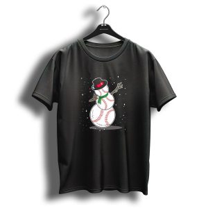 Christmas Baseball Snowman Dabbing Party Hat And Scarf T-Shirt