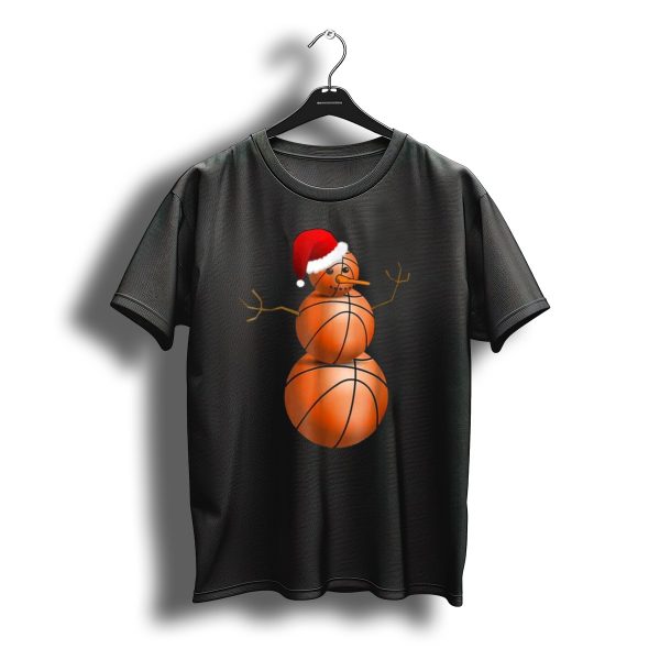 Christmas Basketball Snowman With Santa Hat T Shirt t shirt 1