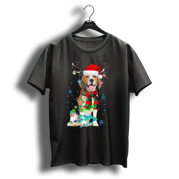 Christmas Beagle With Santa Hat Reindeer Antlers And Ornaments T Shirt 1 t shirt 1