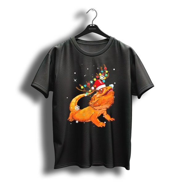 Christmas Bearded Dragon With Reindeer Antlers And Santa Hat T Shirt t shirt 1