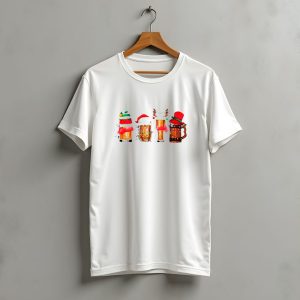 Christmas Beer Mugs Santa Hat And Holiday Decorations T-Shirt