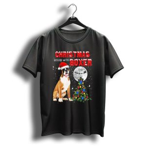 Christmas Begins With Boxer Santa Hat Full Moon Holiday Tree T Shirt