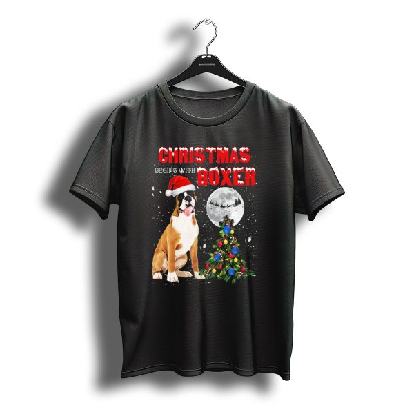 Christmas Begins With Boxer Santa Hat Full Moon Holiday Tree T Shirt t shirt 1