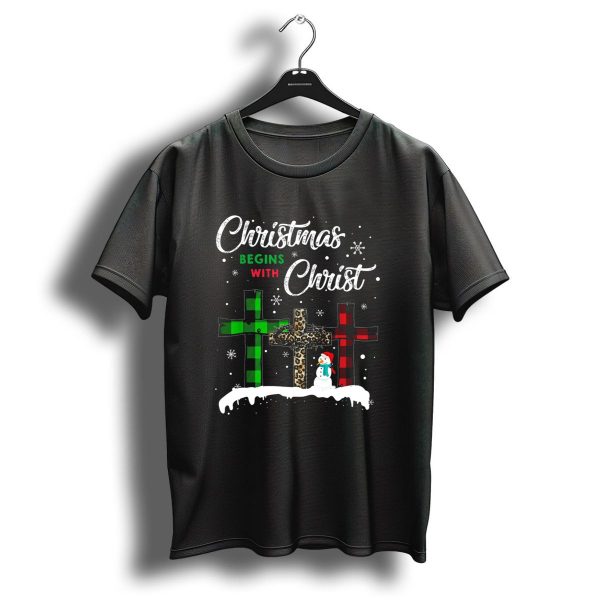 Christmas Begins With Christ Jesus Crosses Snowman Funny Christian T Shirt 1 t shirt 1