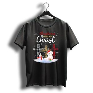 Christmas Begins With Christ Maltese Dog Snowman T-Shirt