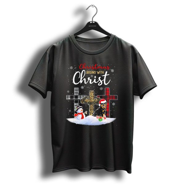 Christmas Begins With Christ Rottweiler Dog Snowman Crosses T Shirt 1 t shirt 1
