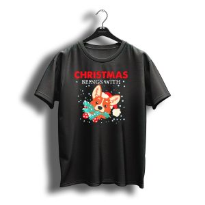 Christmas Begins With Corgi Santa Hat And Snowflakes T-Shirt