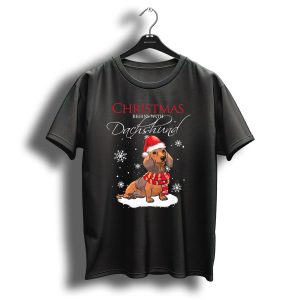 Christmas Begins With Dachshund Santa Hat Scarf Snowflakes T Shirt