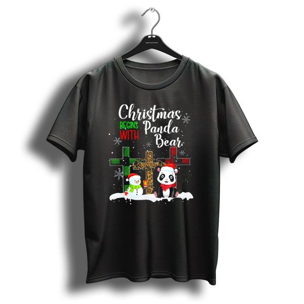 Christmas Begins With Panda Bear Snowman Santa Hat Crosses Snowflakes T Shirt 1 t shirt 1