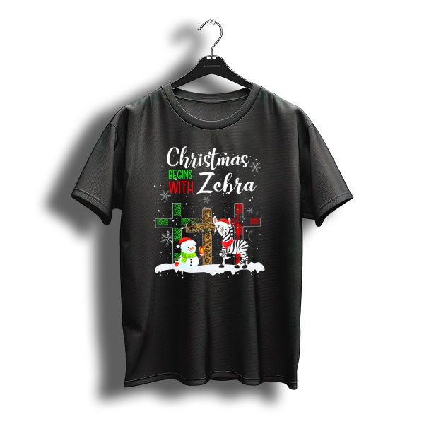 Christmas Begins With Zebra Snowman Santa Hat Crosses T Shirt t shirt 1