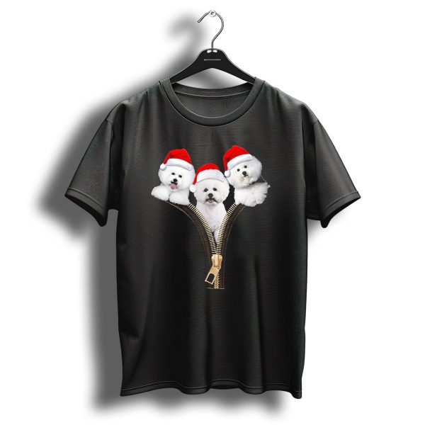 Christmas Bichon Frise Zipper Santa Hats T Shirt 1 t shirt 1