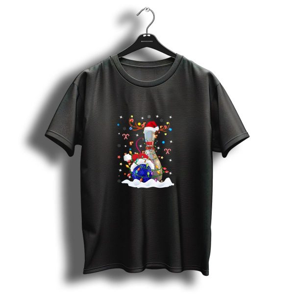 Christmas Bowling Pin With Lights And Santa Hats T Shirt 1 t shirt 1