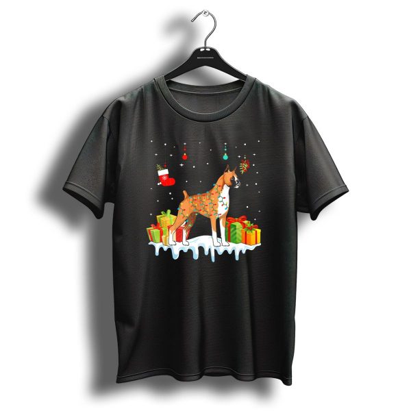 Christmas Boxer Dog With Lights And Presents T Shirt 1 t shirt 1