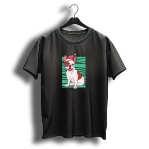 Christmas Bulldog With Santa Hat And Green T Shirt 1