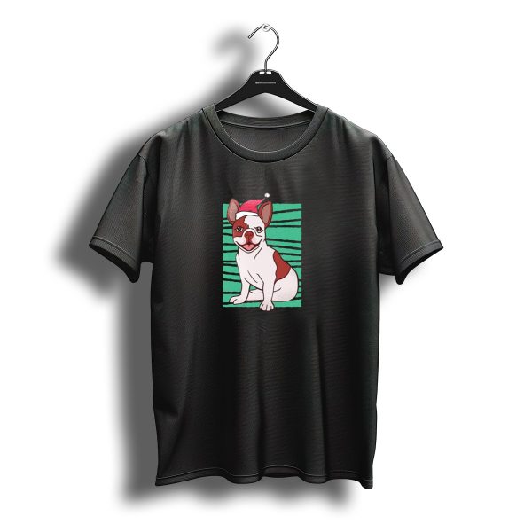Christmas Bulldog With Santa Hat And Green T Shirt t shirt 1