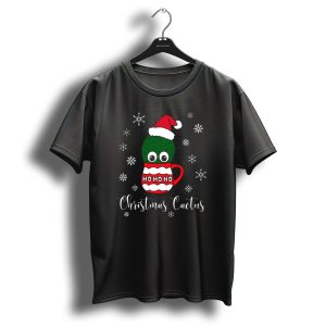 Christmas Cactus Ho Ho Ho Santa Hat Snowflakes T Shirt