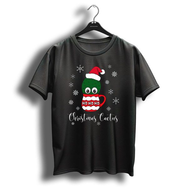 Christmas Cactus Ho Ho Ho Santa Hat Snowflakes T Shirt 1 t shirt 1