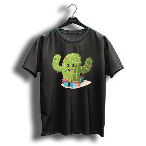 Christmas Cactus Wrapped In Lights With Ornaments And Gifts T Shirt