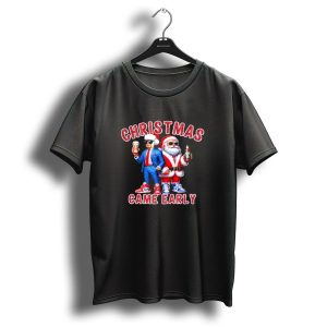 Christmas Came Early Santa And Trump Holding Drinks T Shirt 1