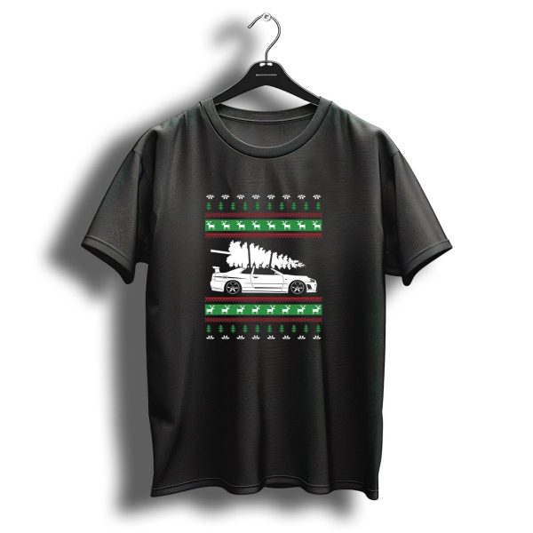 Christmas Car With Tree Subaru Ugly Sweater Style Reindeer Pine Trees T Shirt 1 t shirt 1