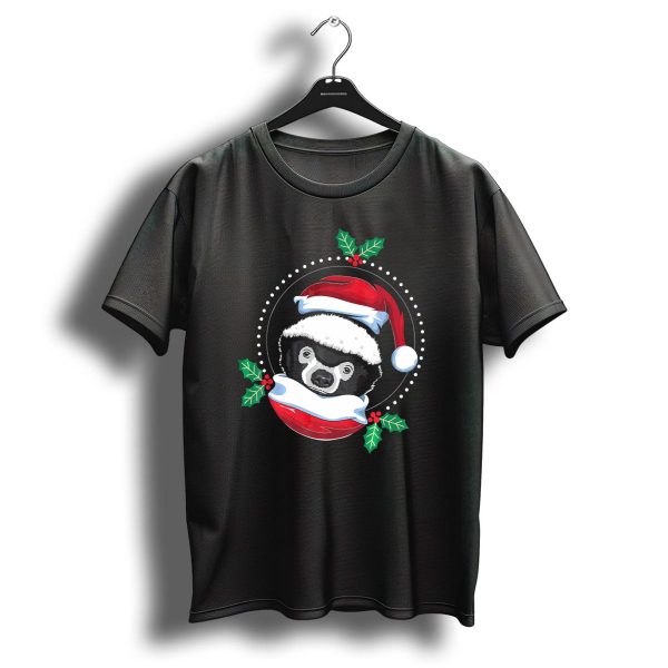 Christmas Cartoon Honey Badger Santa Hat Holly T Shirt 1 t shirt 1