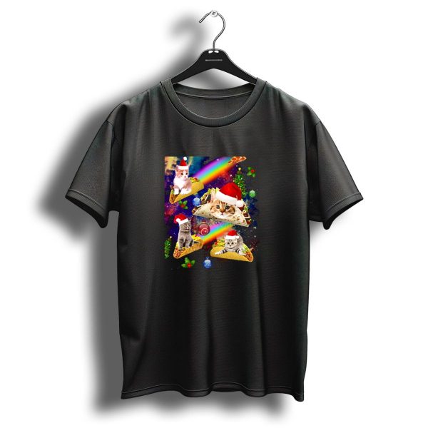 Christmas Cats In Outer Space Riding Tacos With Santa Hats And Rainbows T Shirt 1 t shirt 1