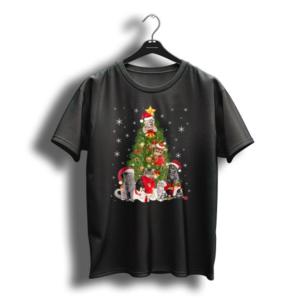 Christmas Cats In Santa Hats Holiday Tree T Shirt t shirt 1