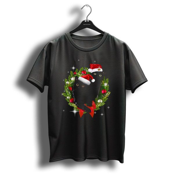 Christmas Cats With Santa Hats In Holiday Wreath T Shirt 1 t shirt 1