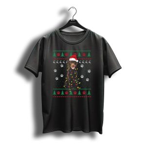 Christmas Chocolate Labrador With Santa Hat And Lights T-Shirt
