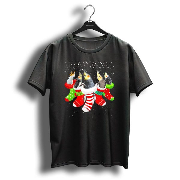 Christmas Cockatoos In Festive Stockings Snowy Scene For Bird Lovers T Shirt 1 t shirt 1